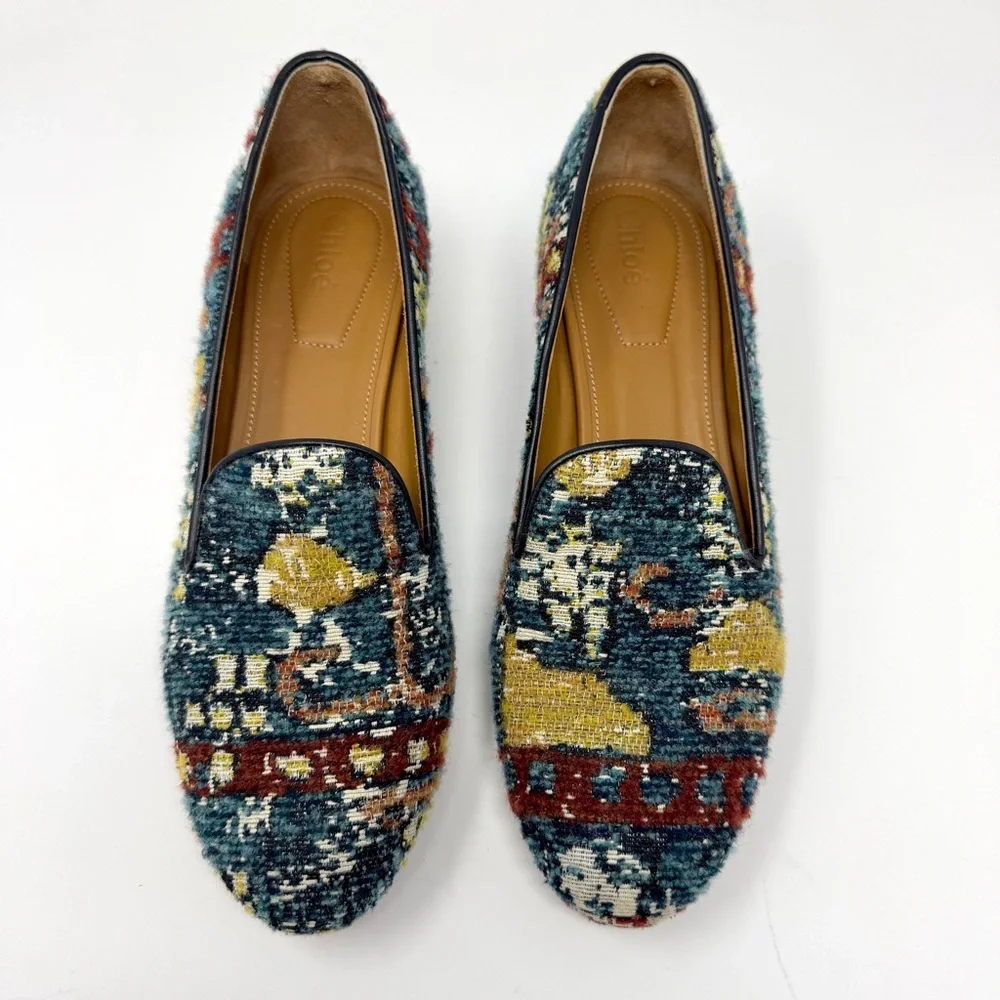 Chloé Tapestry Block Heel Loafers